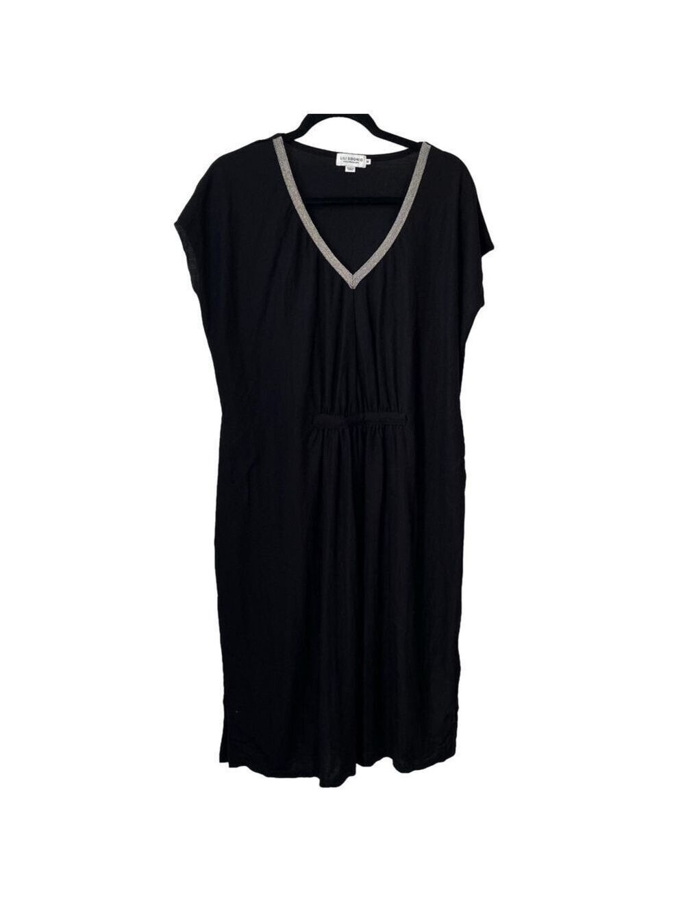 Lili Sidonio x Molly Bracken Black T-Shirt Dress Short Sleeve Silver Beaded M